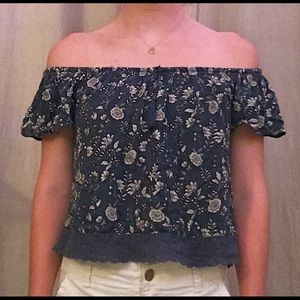 Blue Floral Off-The-Shoulder